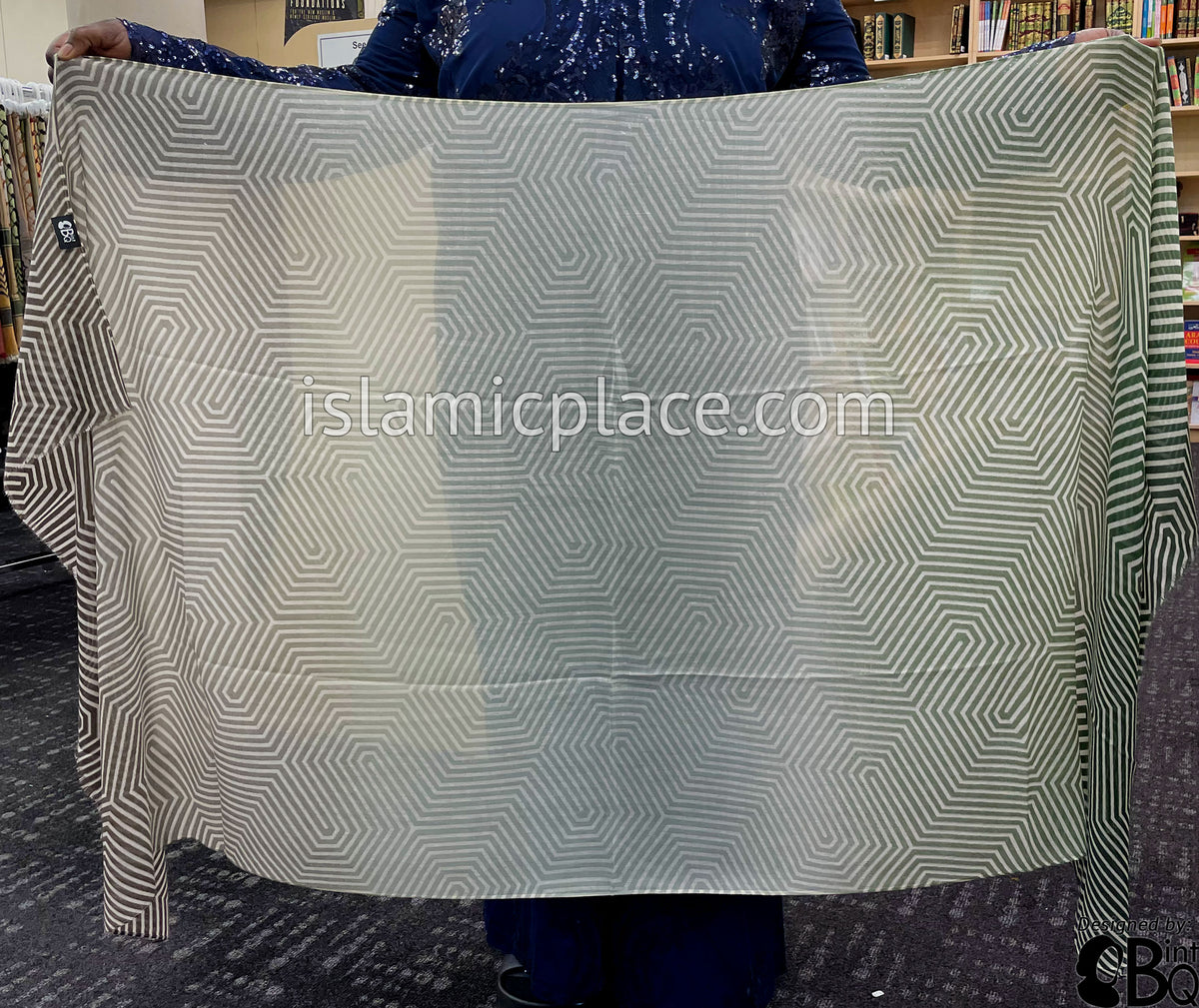 Dark Green, Sage Green, Off-White and Brown Maze Gradient - Soft Viscose Printed Shayla Long Rectangle Hijab 34"x72"