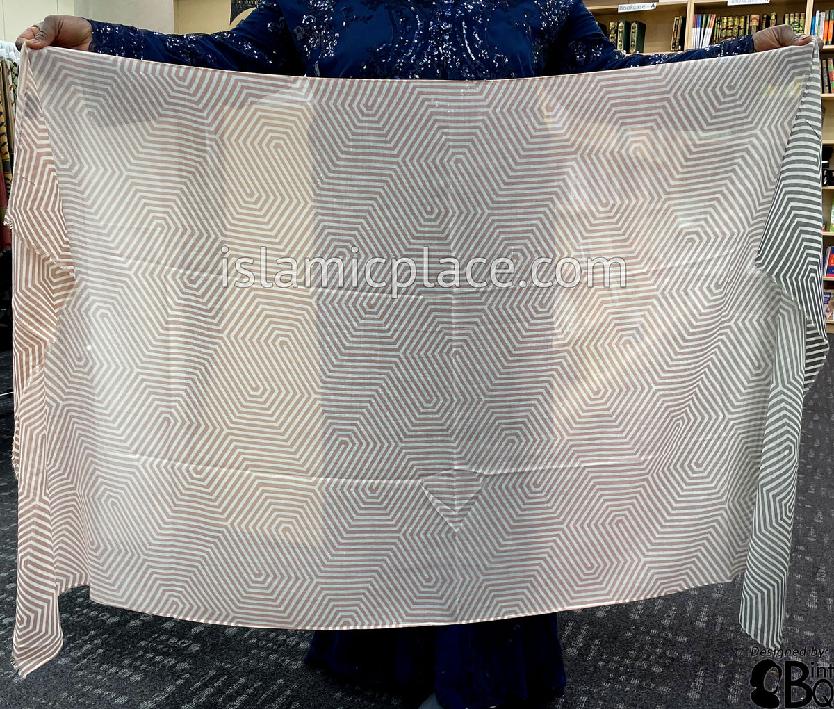 Dusty Pink, Black, Glazed Pecan and Off-White Maze Gradient - Soft Viscose Printed Shayla Long Rectangle Hijab 34"x72"