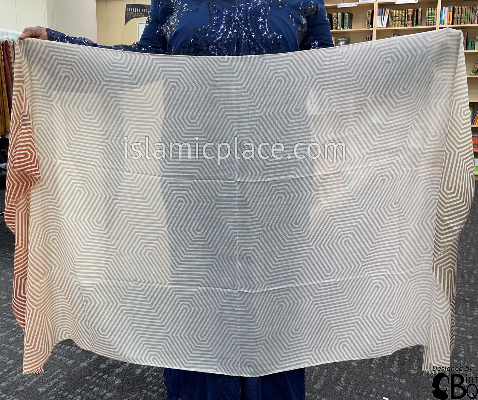 Rust, Light Mauve, Brown and Off-White Maze Gradient - Soft Viscose Printed Shayla Long Rectangle Hijab 34"x72"