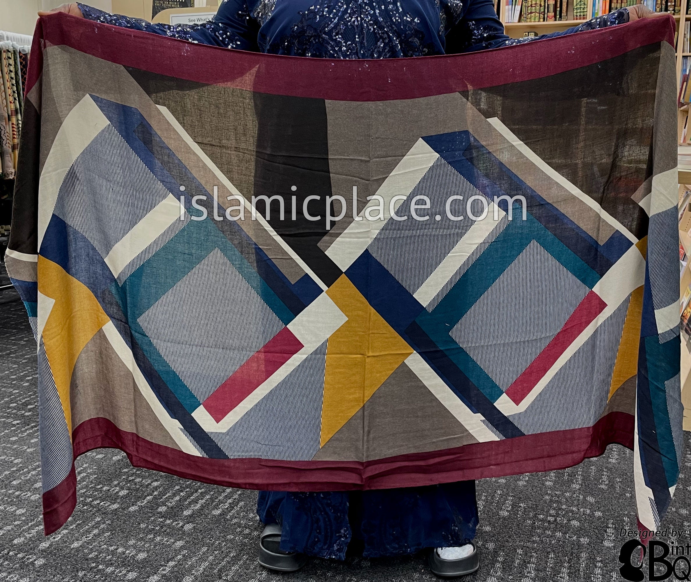 Islamic Rectangles Burgundy, Brown, Navy Blue, Gray and Cream Abstract Rectangles- Soft V ...