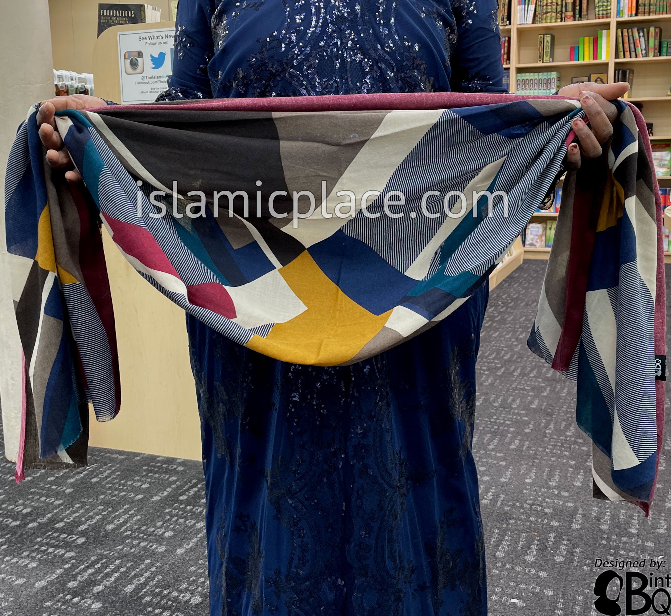 Islamic Rectangles Burgundy, Brown, Navy Blue, Gray and Cream Abstract Rectangles- Soft V ...