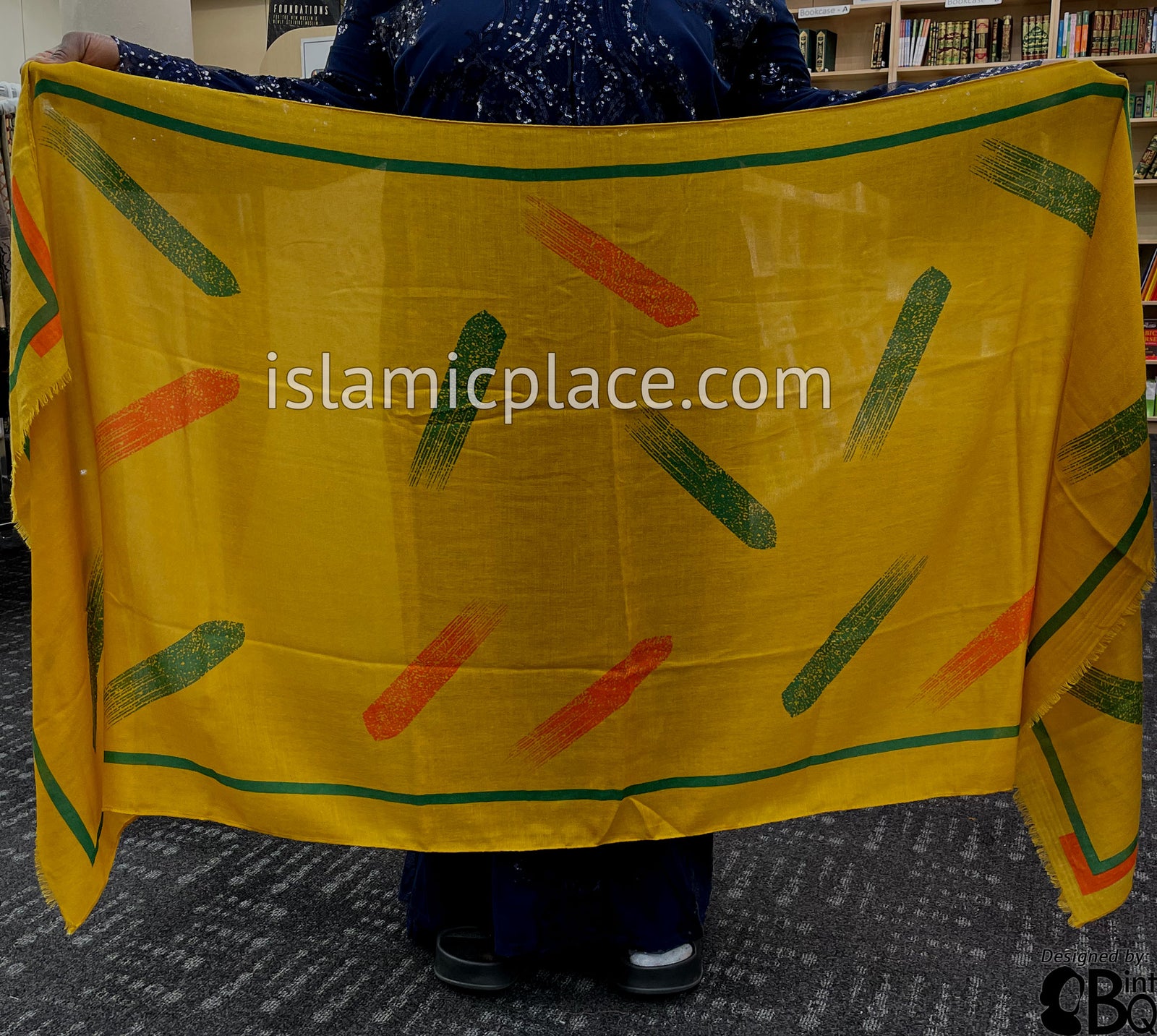 Gold with Green and Red Paint Brush Stroke - Soft Viscose Printed Shayla Long Rectangle Hijab 34"x72"