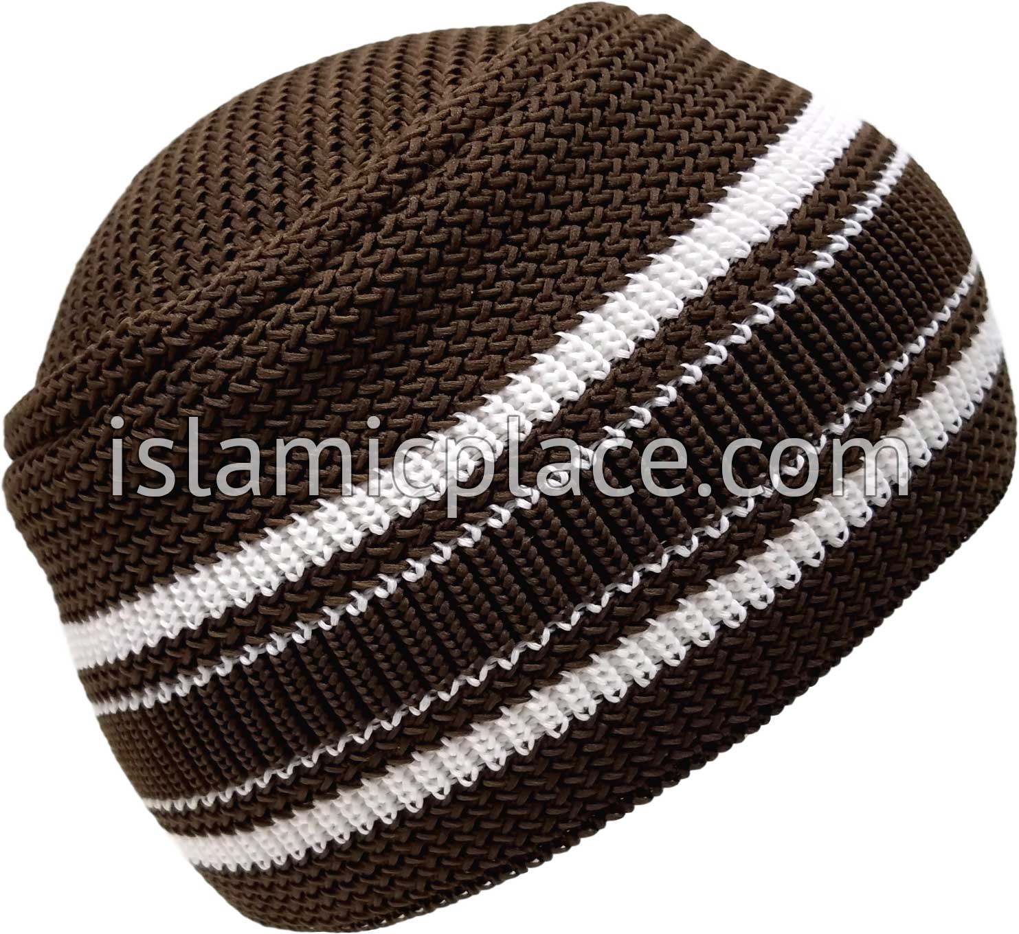Brown with White - Elastic Knitted Hassan Designer Kufi