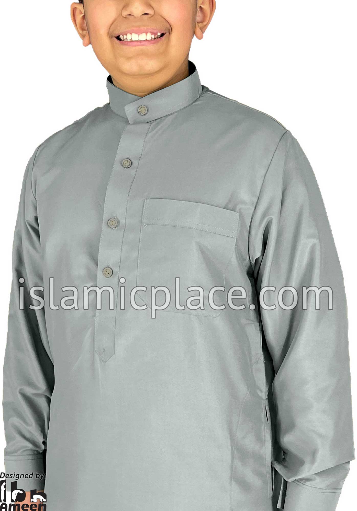 Slate Gray - Boy's Saudi Ad-Daffah Plain Kameez by Ibn Ameen
