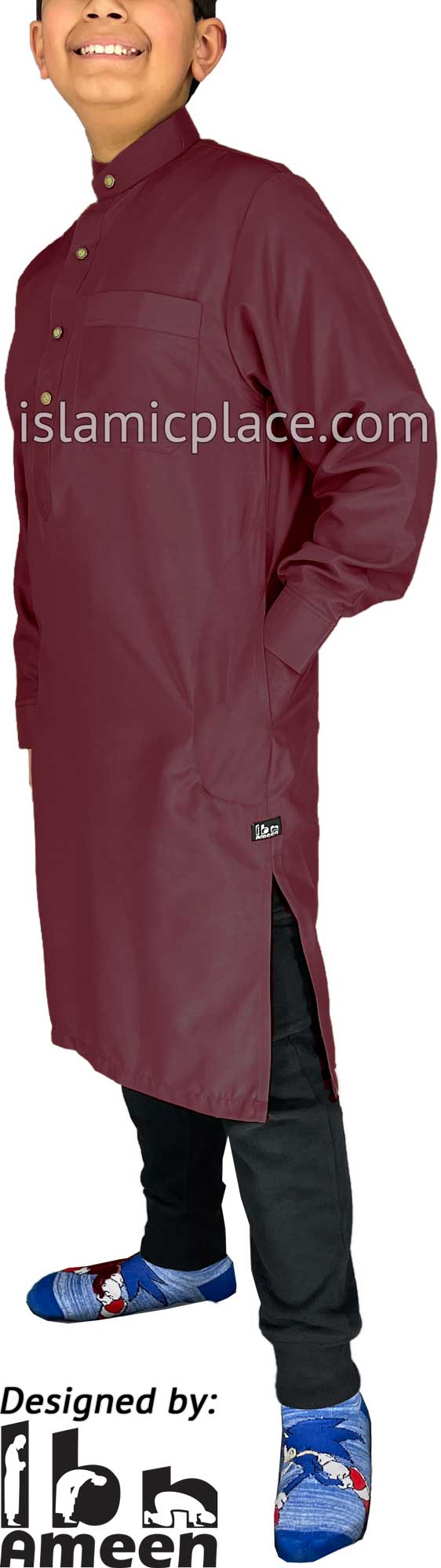 Burgundy - Boy's Saudi Ad-Daffah Plain Kameez by Ibn Ameen