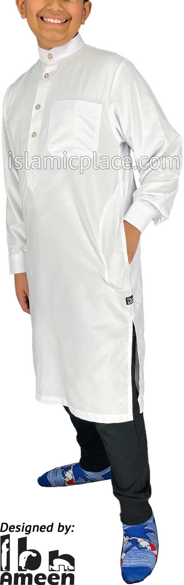 White - Boy's Saudi Ad-Daffah Plain Kameez by Ibn Ameen