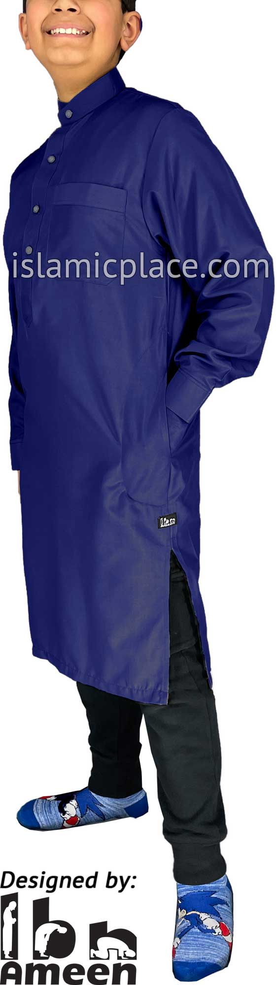Royal Blue - Boy's Saudi Ad-Daffah Plain Kameez by Ibn Ameen