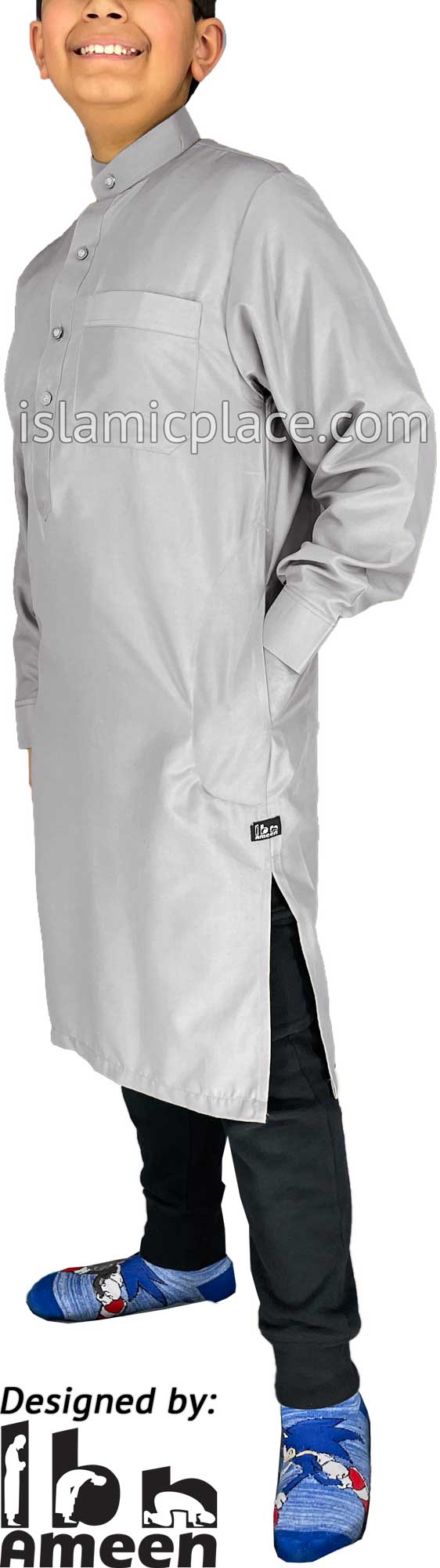 Silver Gray - Boy's Saudi Ad-Daffah Plain Kameez by Ibn Ameen