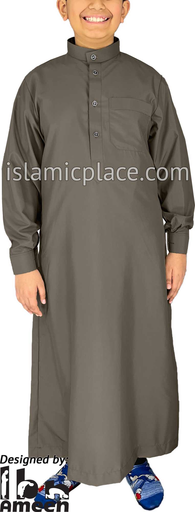 Taupe - Boy's Aziz Style Men Saudi Thob by Ibn Ameen