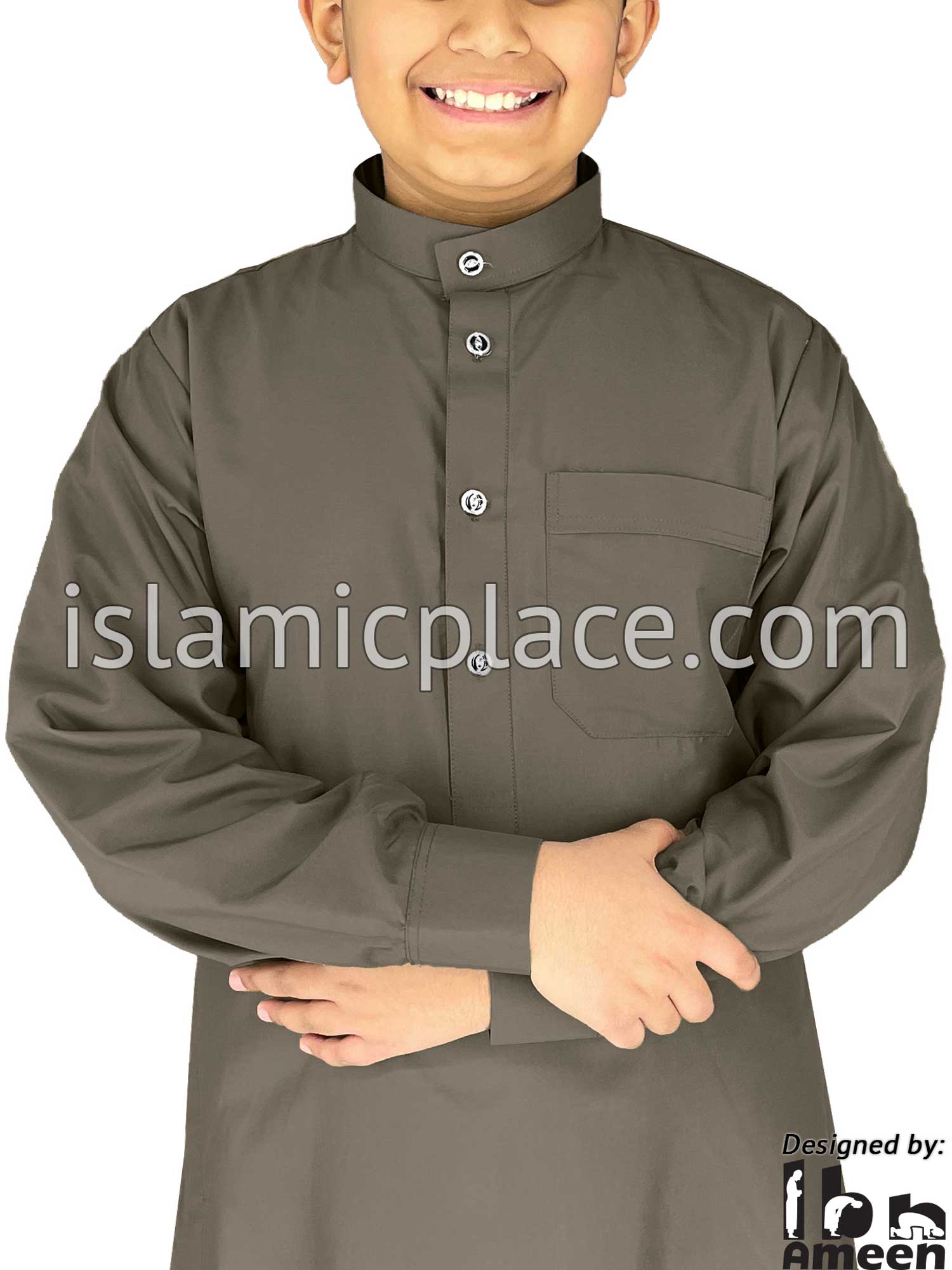 Taupe - Boy's Aziz Style Men Saudi Thob by Ibn Ameen