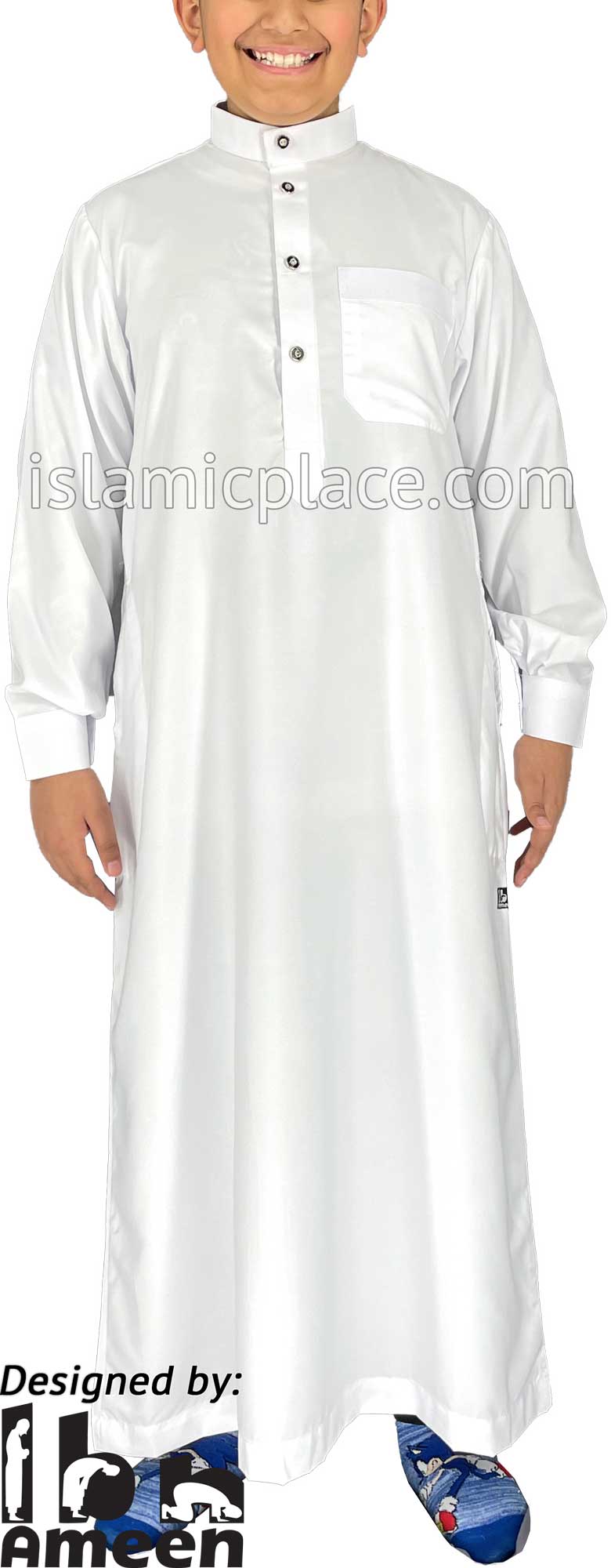 White - Boy's Aziz Style Men Saudi Thob by Ibn Ameen