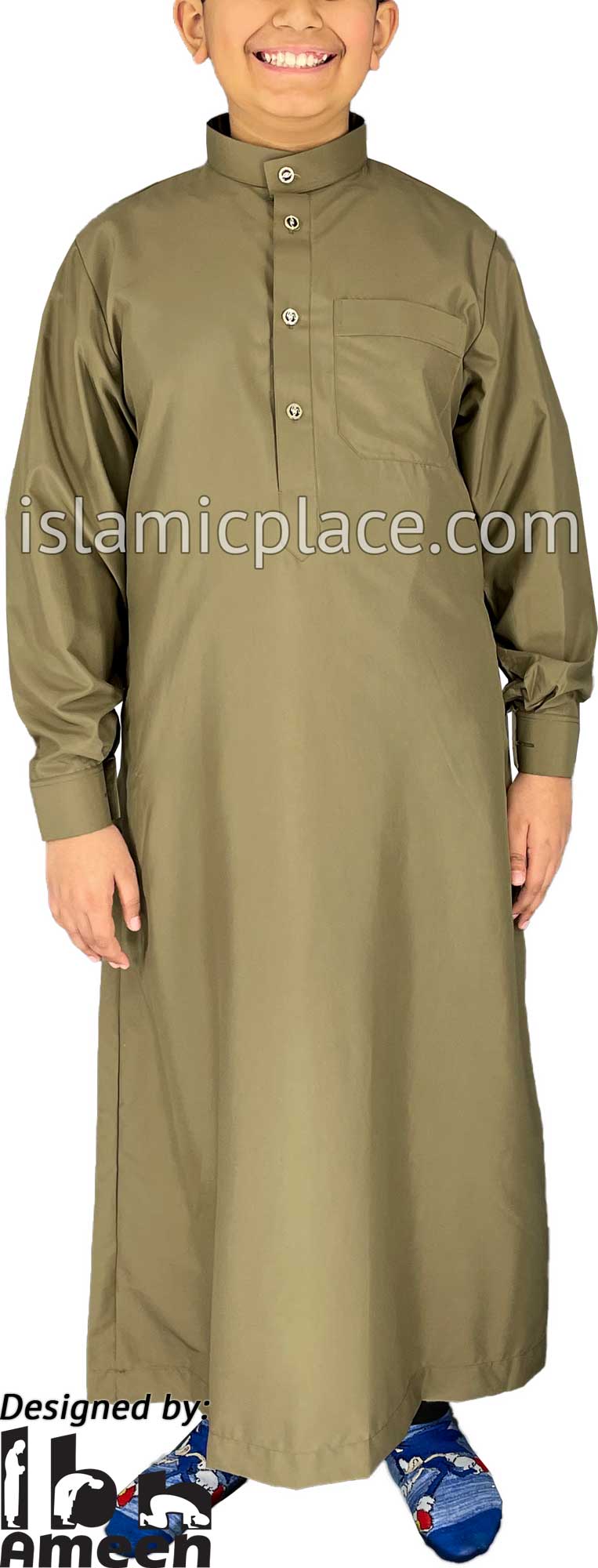 Dark Khaki - Boy's Aziz Style Men Saudi Thob by Ibn Ameen