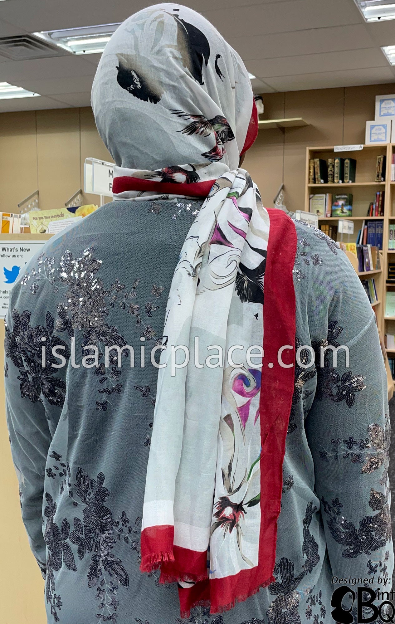 Burgundy, Pink, Green and Black Japanese Floral Garden - Soft Viscose Printed Shayla Long Rectangle Hijab 34"x72"