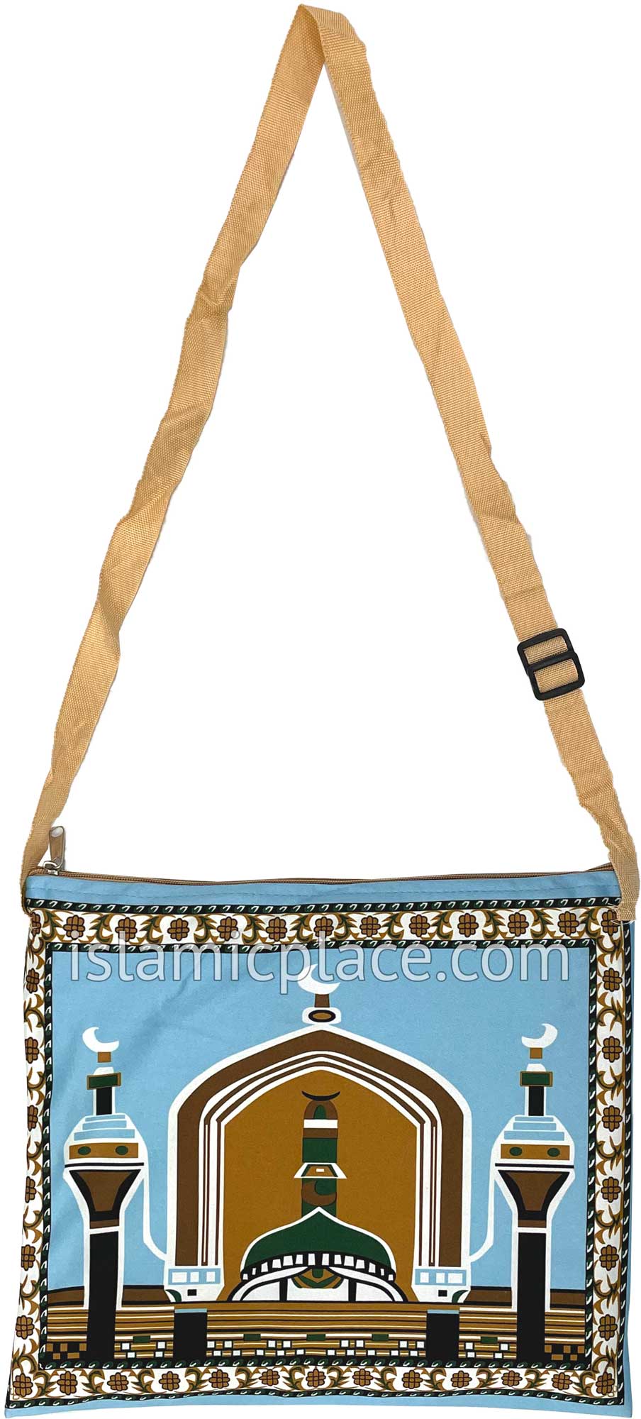 Sky Blue - Contemporary Masjid Design Prayer Rug with Matching Zipper Carrying Bag