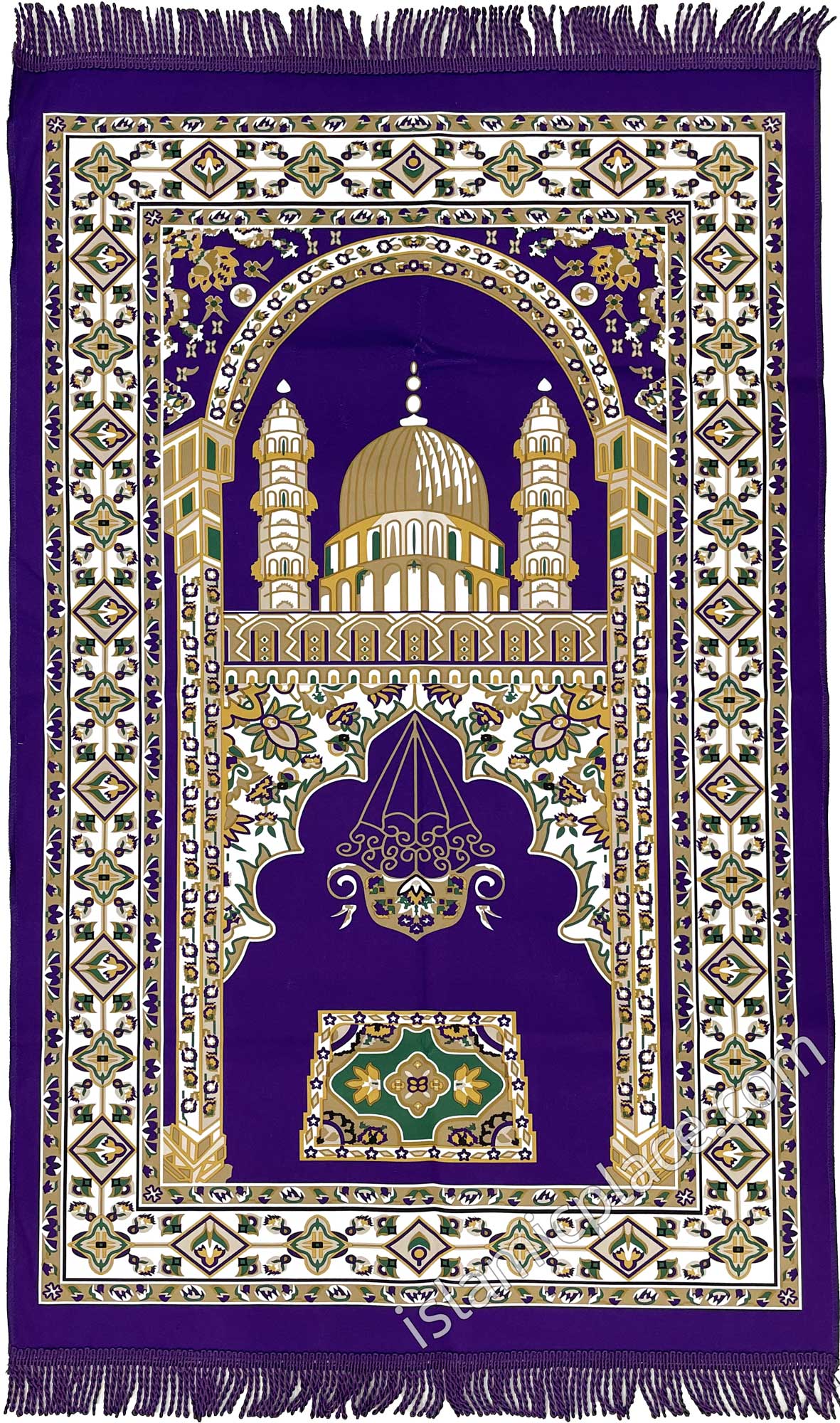 Purple - Mosque Sketch Design Prayer Rug with Matching Zipper Carrying Bag