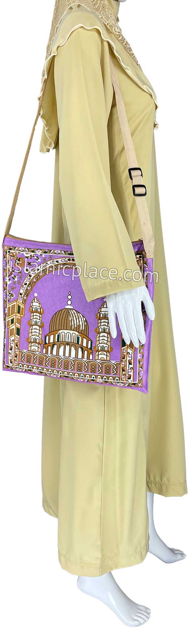 Purple - Mosque Sketch Design Prayer Rug with Matching Zipper Carrying Bag