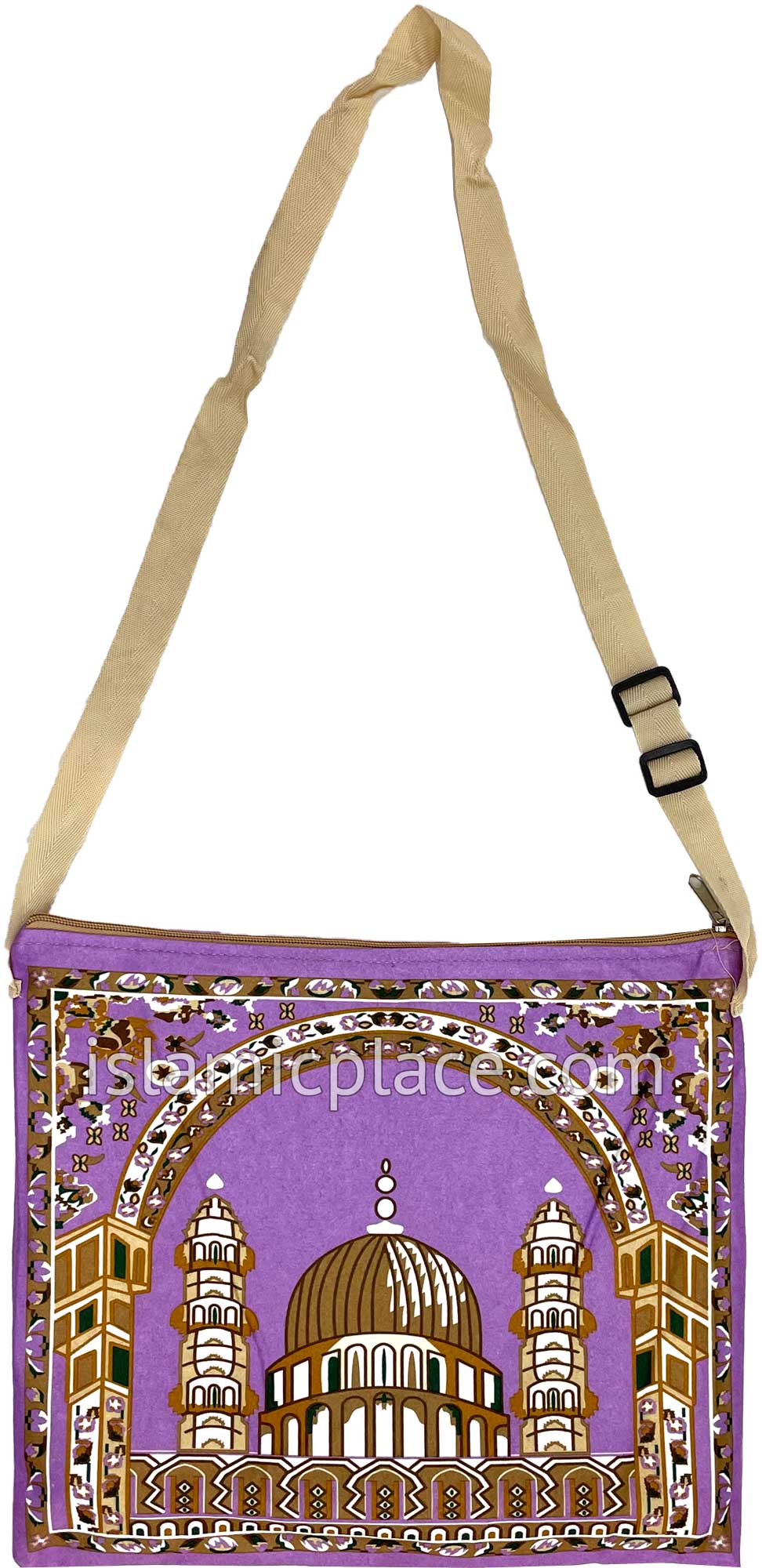 Purple - Mosque Sketch Design Prayer Rug with Matching Zipper Carrying Bag