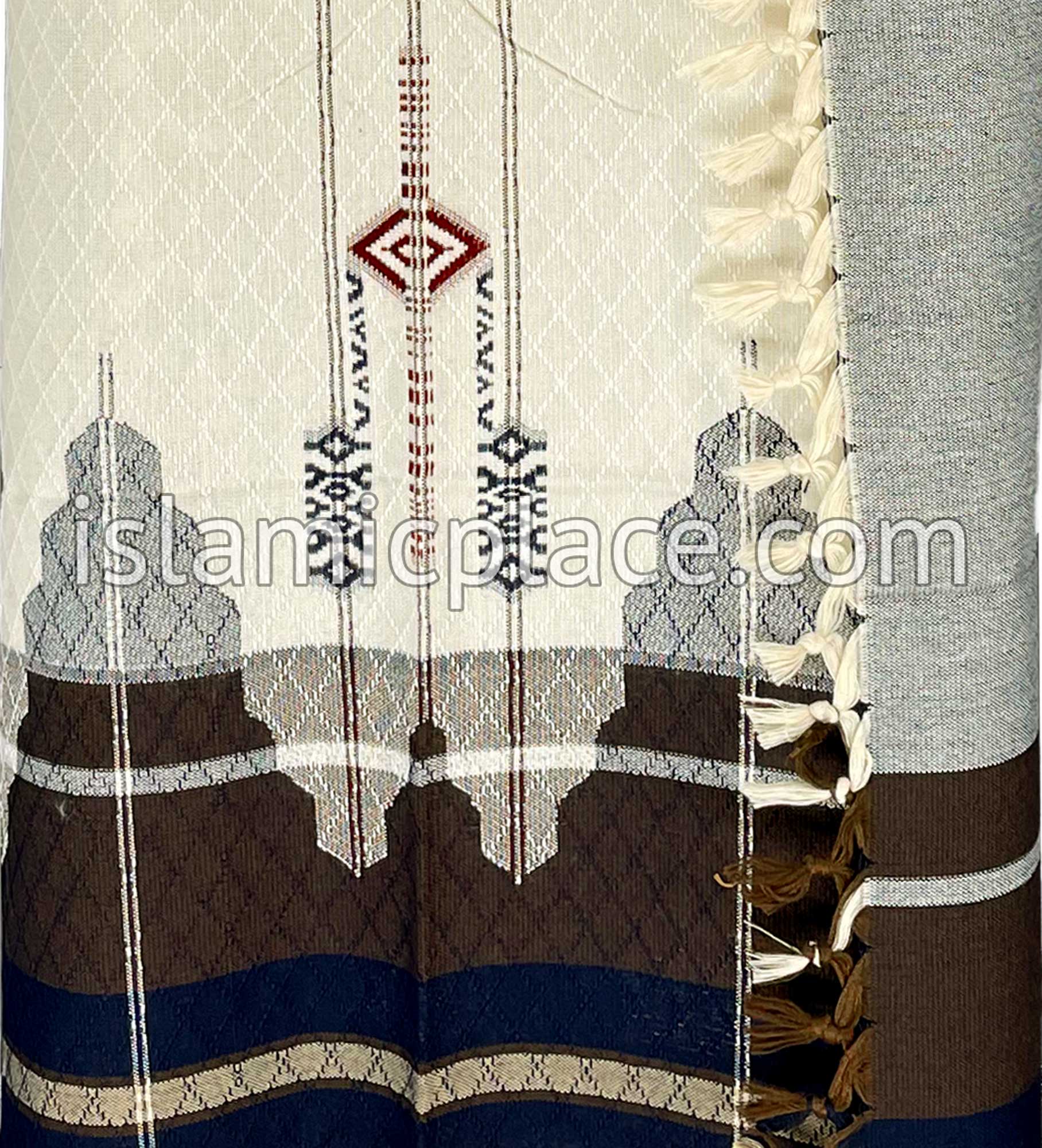 Cream and Brown - Mujahid Design Men Yemeni Lungi Izzar
