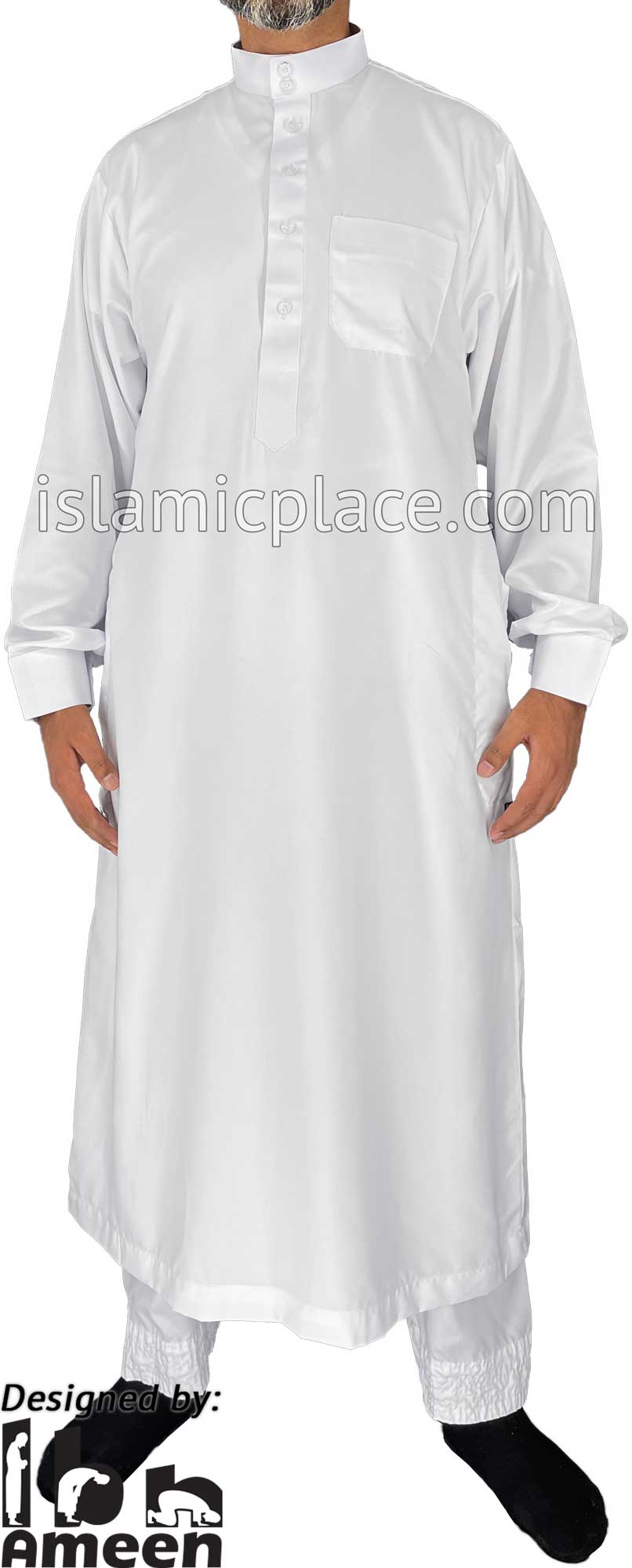 White - Men Saudi Ad-Daffah LT Thob by Ibn Ameen with Visible Buttons - IA3