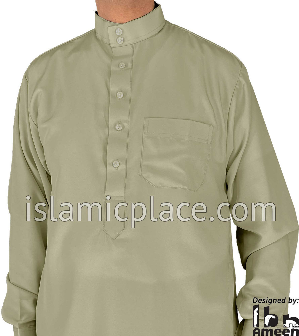 Cement Gray - Men Saudi Ad-Daffah Plain Kameez by Ibn Ameen with Visible Buttons