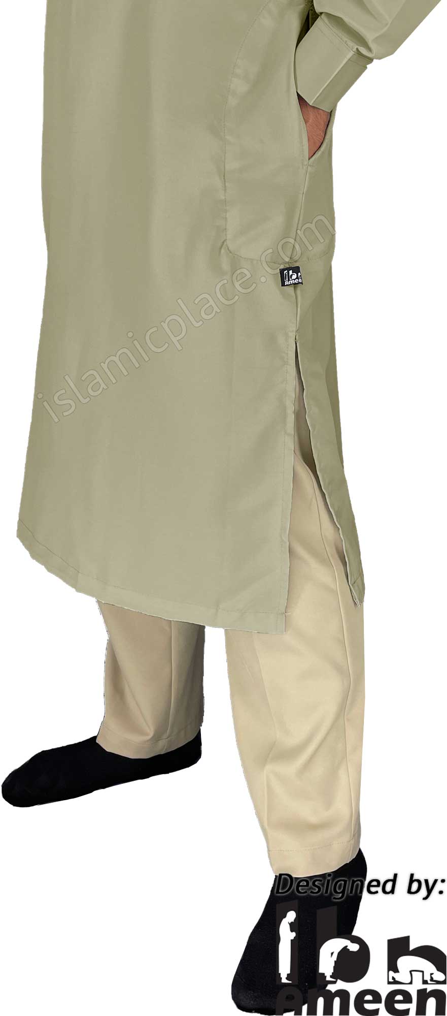 Cement Gray - Men Saudi Ad-Daffah Plain Kameez by Ibn Ameen with Visible Buttons