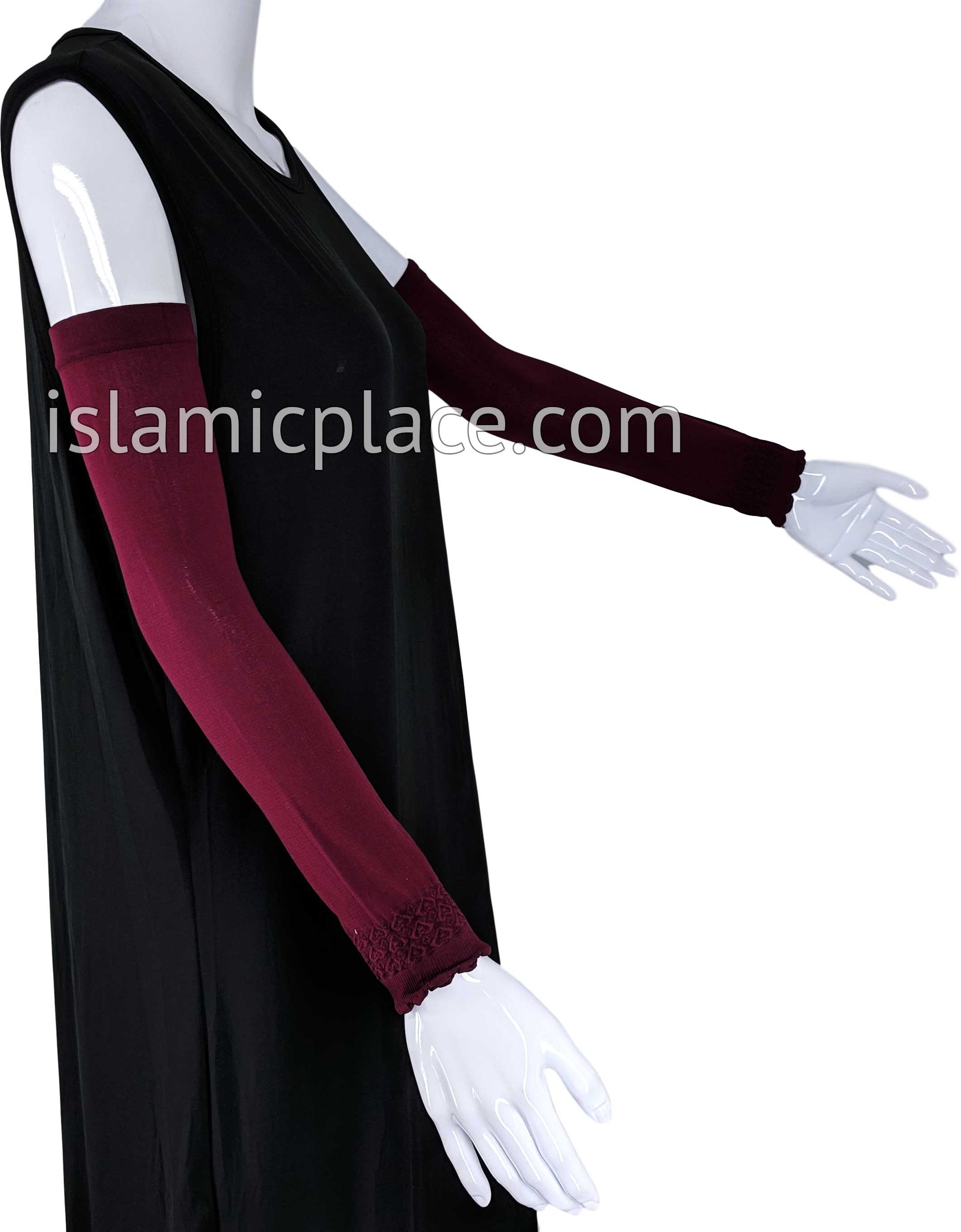 Burgundy - Plain Wrist to Elbow Stretch Sleeve