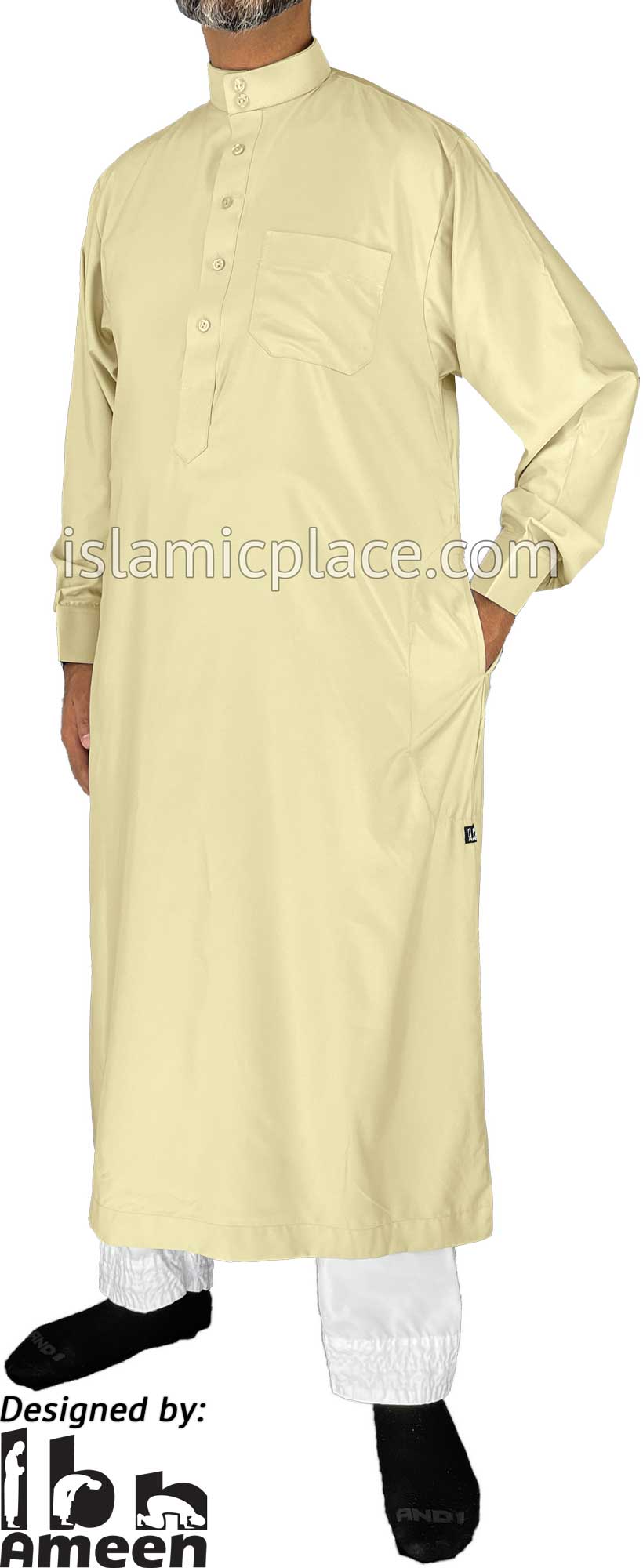 Cream - Men Saudi Ad-Daffah LT Thob by Ibn Ameen with Visible Buttons - IA3
