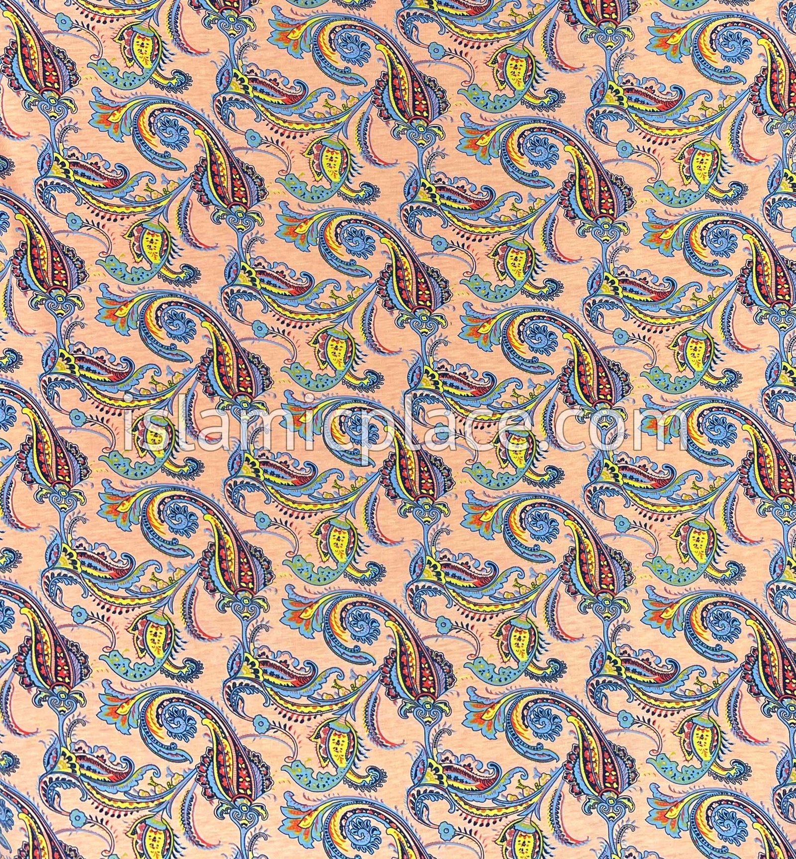 Sky Blue and Yellow Paisley on Pale Pink Base - Print Jersey Shayla Long Rectangle Hijab 30"x70"