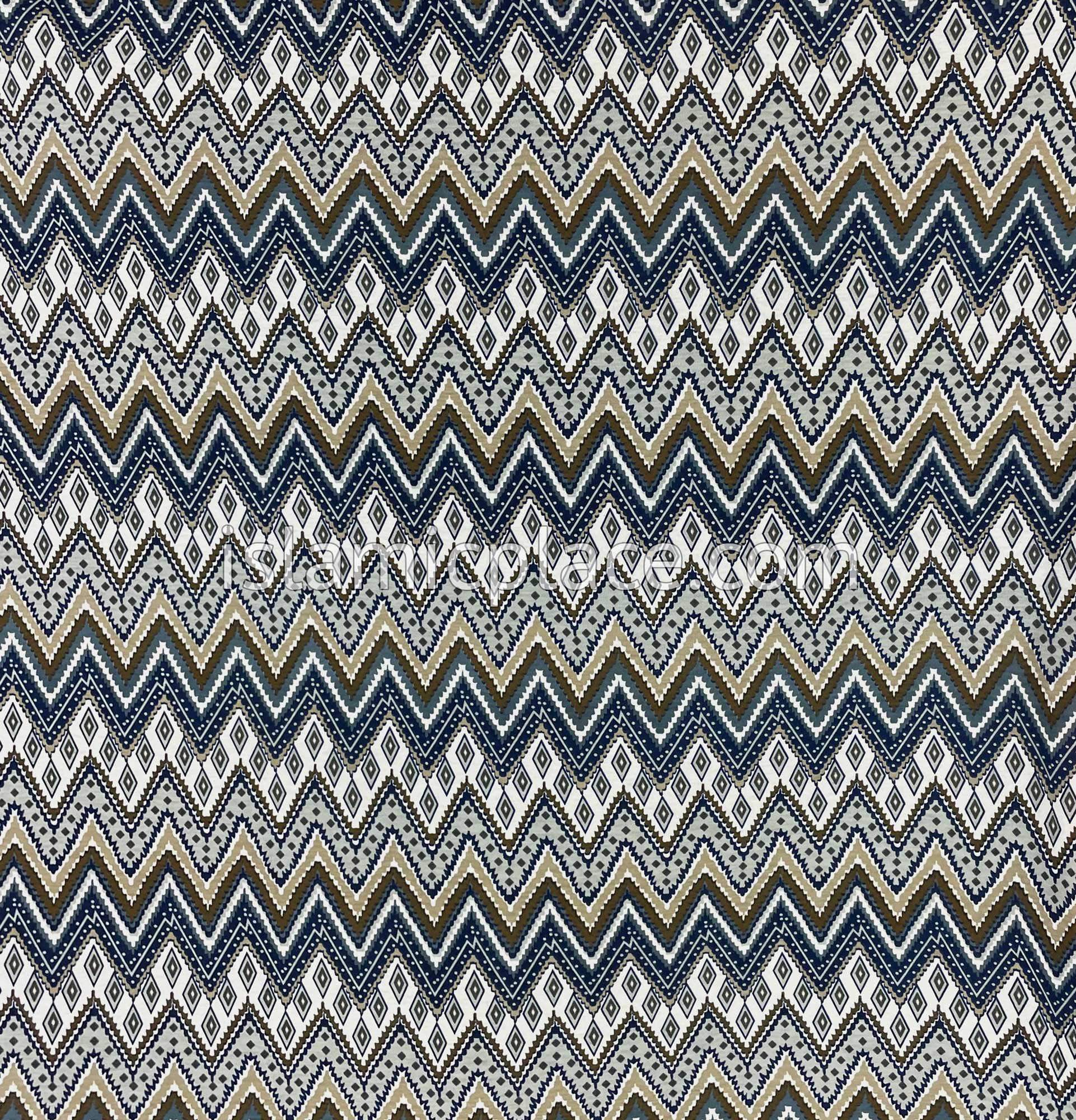 Navy Blue, Graphite Gray and Oyster Zigzag Design - Print Jersey Shayla Long Rectangle Hijab 30"x70"
