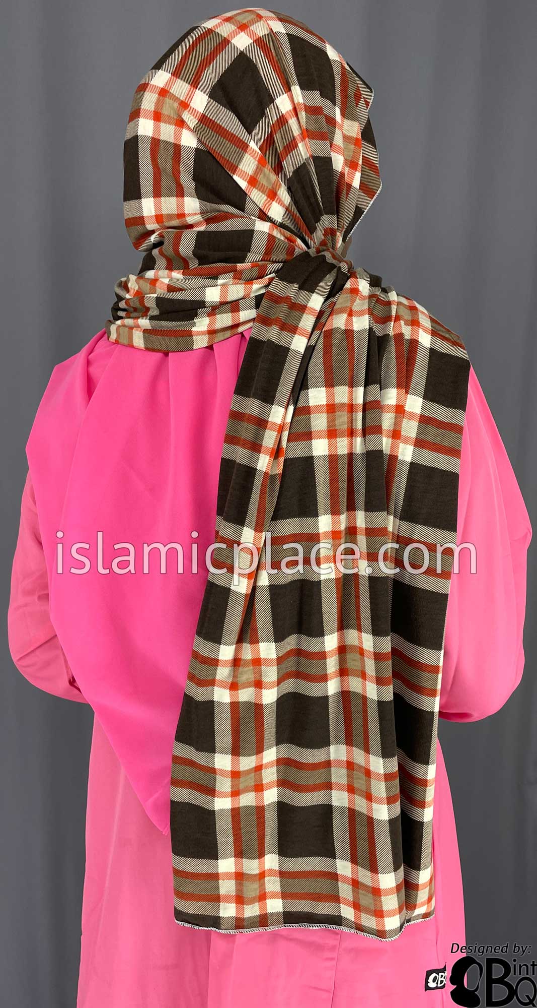 Brown, Tan and Red Plaid - Print Jersey Shayla Long Rectangle Hijab 30"x70"