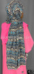 Navy Blue, Tan and Aqua Blue Multi Pattern - Print Jersey Shayla Long Rectangle Hijab 30"x70"