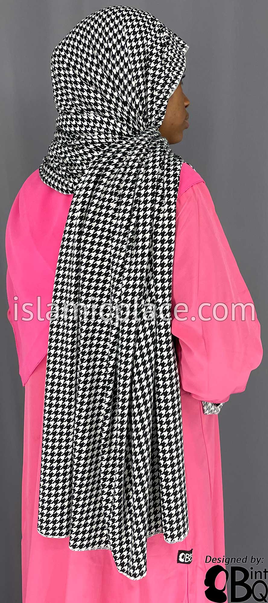 Black and White Houndstooth Pattern - Print Jersey Shayla Long Rectangle Hijab 30"x70"