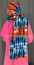 Shades of Blue, Clay Red and Black Tie-Dye Design - Print Jersey Shayla Long Rectangle Hijab 30"x70"