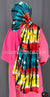 Teal Blue, Red, Yellow and Black Tie-Dye Design - Print Jersey Shayla Long Rectangle Hijab 30"x70"