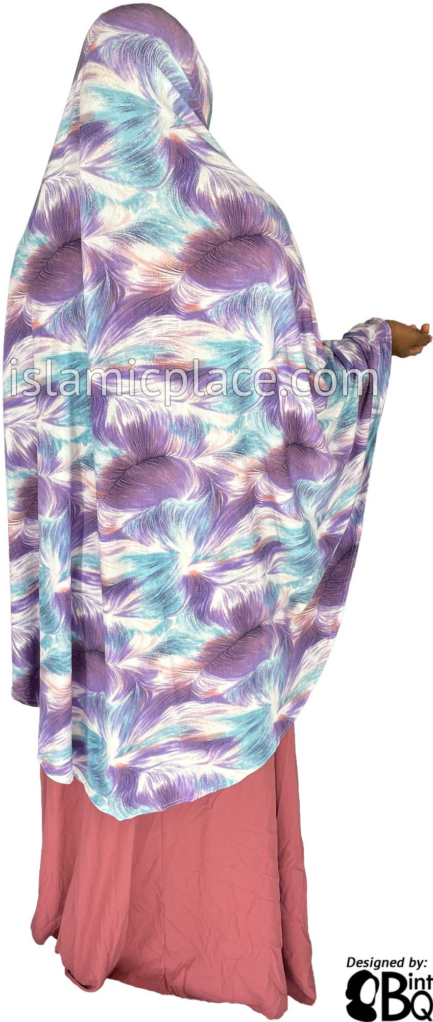 Purple, Sky Blue and White Truffula Design - Printed Overhead Khimar - Extra Long Knee Length