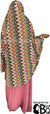 Coral, Olive Green, Blue and Mustard Zigzag Design - Printed Overhead Khimar - Extra Long Knee Length
