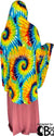 Shades of Blue, Green, Yellow and Red Sunbust Tie-Dye Design - Printed Overhead Khimar - Extra Long Knee Length