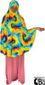 Shades of Blue, Green, Yellow and Red Sunbust Tie-Dye Design - Printed Overhead Khimar - Extra Long Knee Length