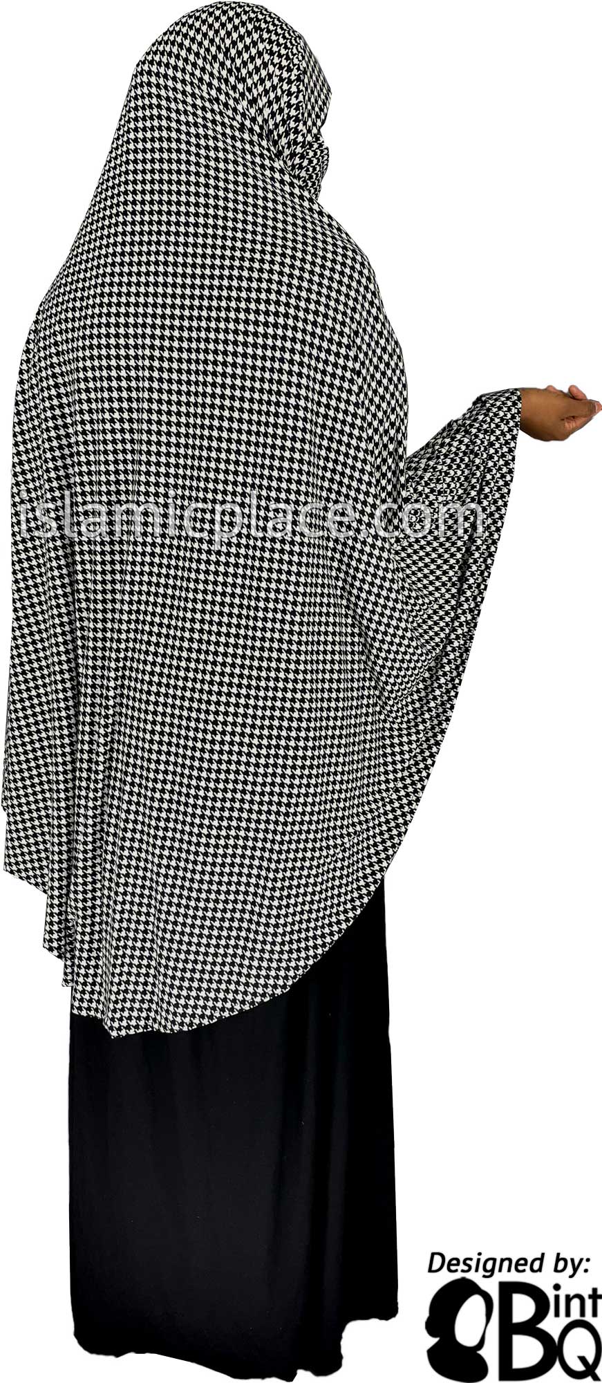 Black and White Houndstooth Pattern - Printed Overhead Khimar - Extra Long Knee Length