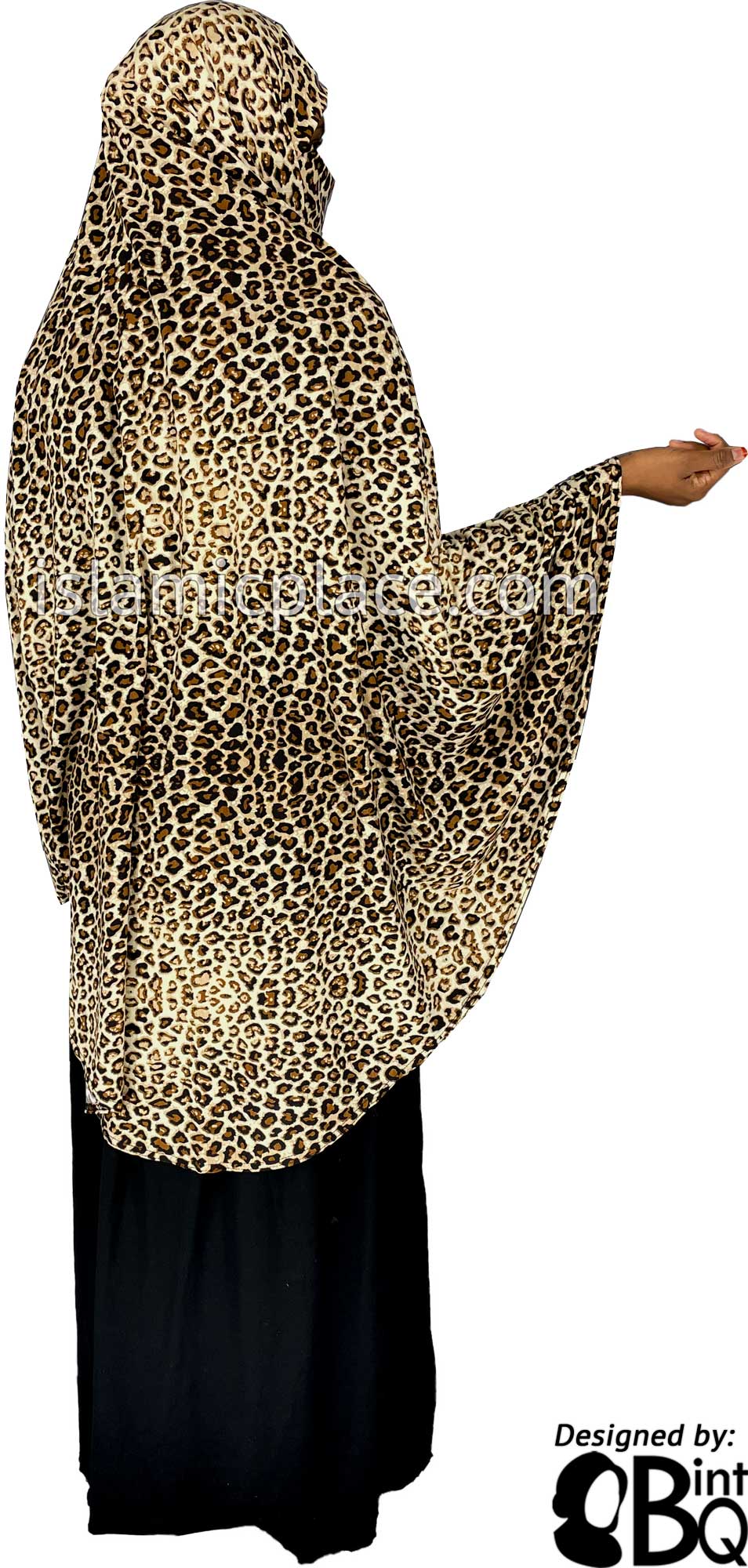 Dark Brown, Pumpkin and Tan Leopard Print - Printed Overhead Khimar - Extra Long Knee Length