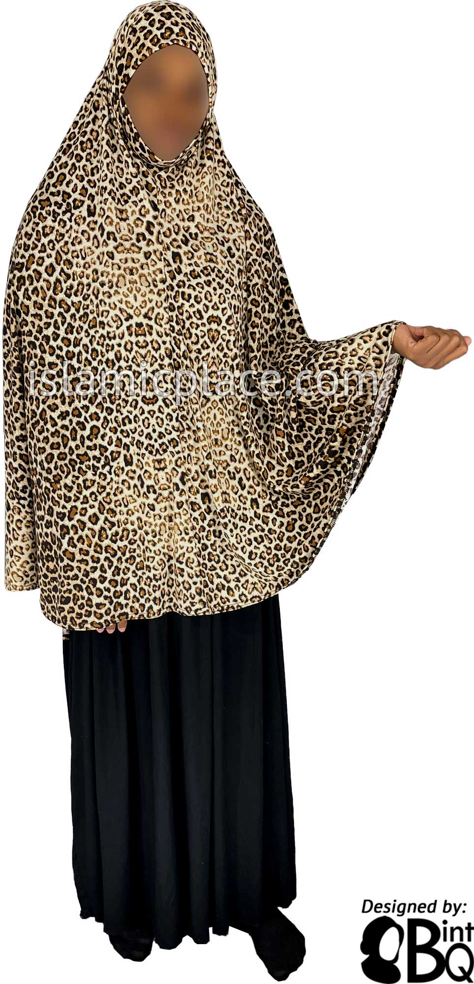 Dark Brown, Pumpkin and Tan Leopard Print - Printed Overhead Khimar - Extra Long Knee Length
