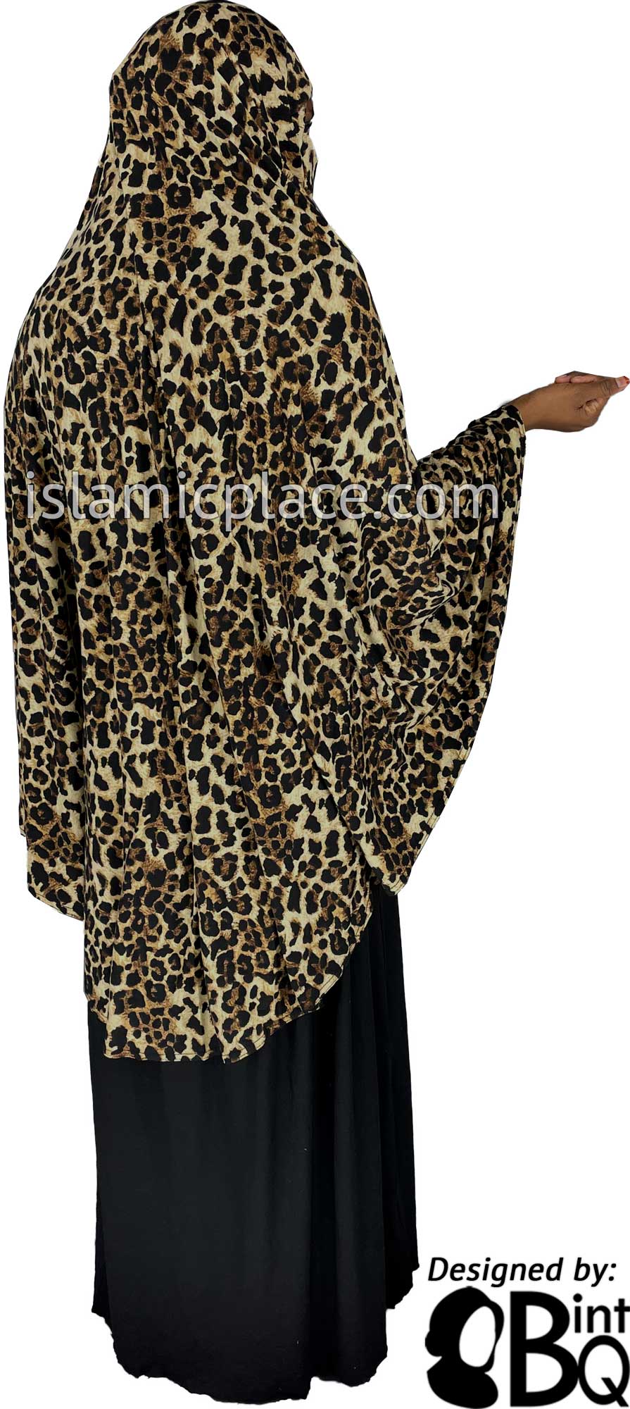 Black and Brown Animal Print on Tan Base - Printed Overhead Khimar - Extra Long Knee Length