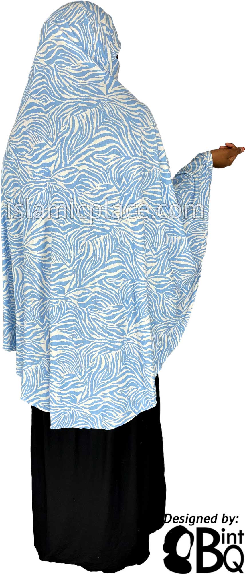 Sky Blue and White Zebra Print - Printed Overhead Khimar - Extra Long Knee Length