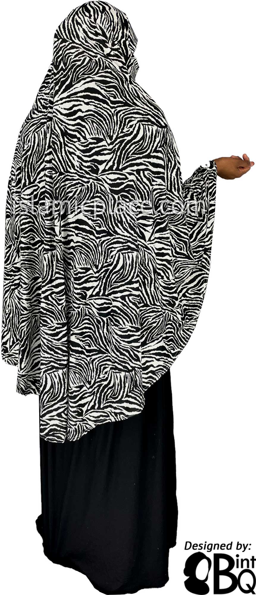 Black and White Zebra Print - Printed Overhead Khimar - Extra Long Knee Length