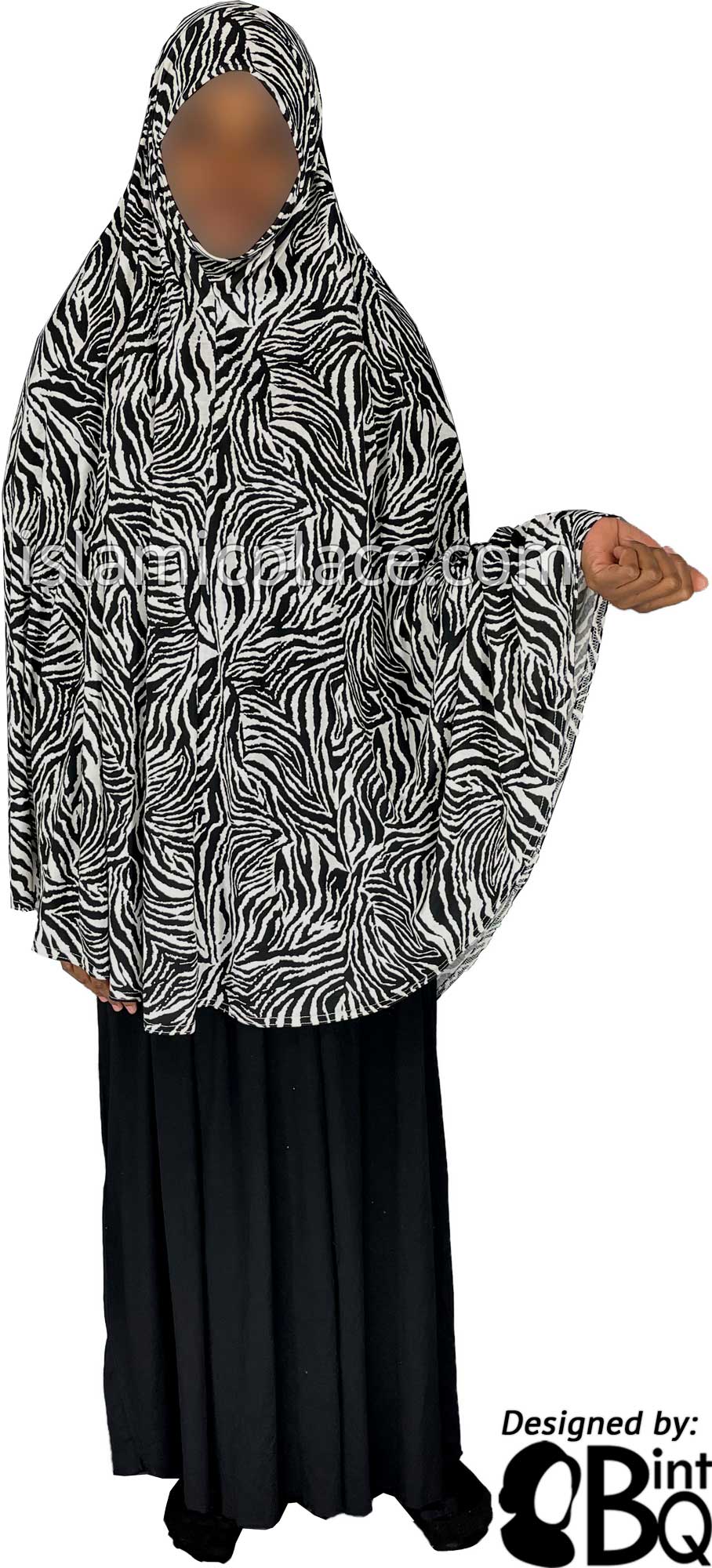 Black and White Zebra Print - Printed Overhead Khimar - Extra Long Knee Length