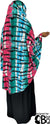 Green, Fuchsia Pink, Blue and Black Tie-Dye Design - Printed Overhead Khimar - Extra Long Knee Length