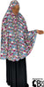 Shades of Pink, Blue, Green and Brown Floral Design on White Base - Printed Overhead Khimar - Extra Long Knee Length