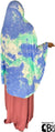 Blue, Ocean Green and White Tie-Dye Design - Printed Overhead Khimar - Extra Long Knee Length