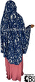 Navy Blue and White Smudges - Printed Overhead Khimar - Extra Long Knee Length