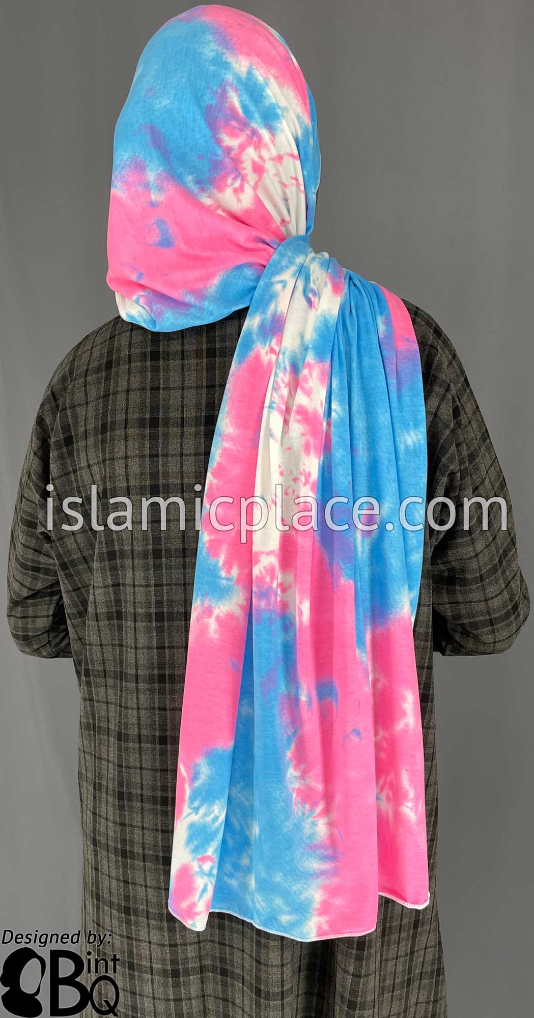 Sky Blue, Pink and White Tie-Dye Design - Print Jersey Shayla Long Rectangle Hijab 30"x70"